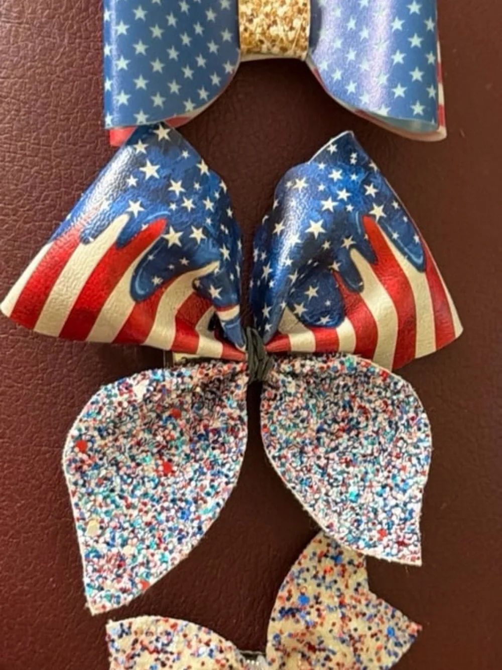 Patriotic Red White & Blue Kids Hair Bow - Sparkle Confetti Design